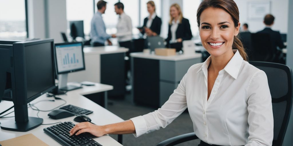 Receptionist in modern office using computer