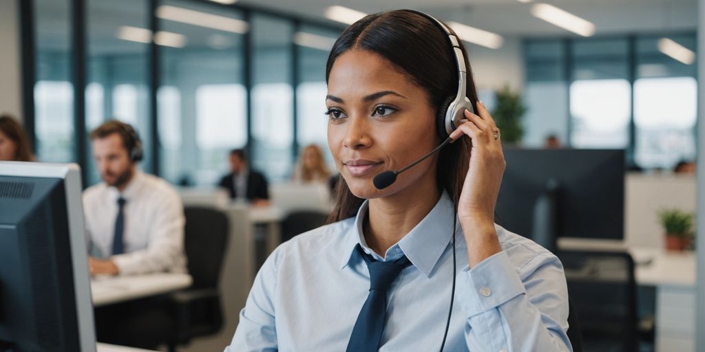 Customer service representative with headset