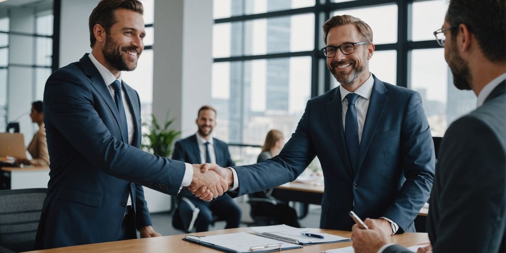 Businessperson shaking hands with client in office