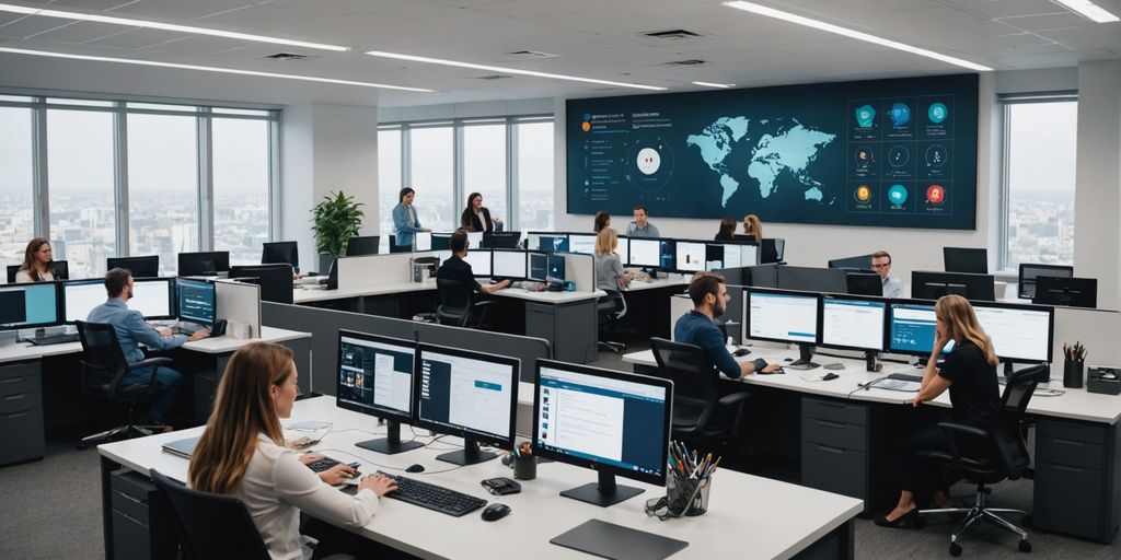 Team collaborating on AI call management software