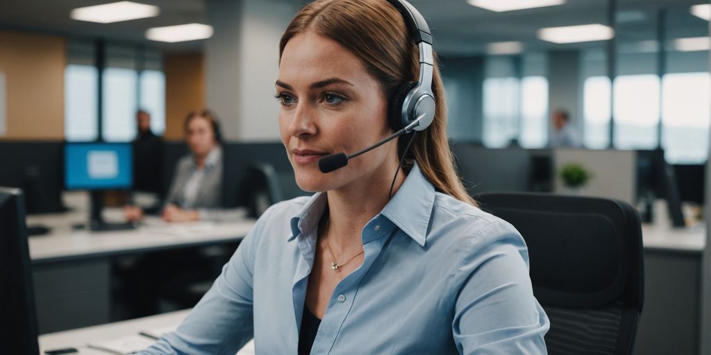 Customer service rep with headset in office