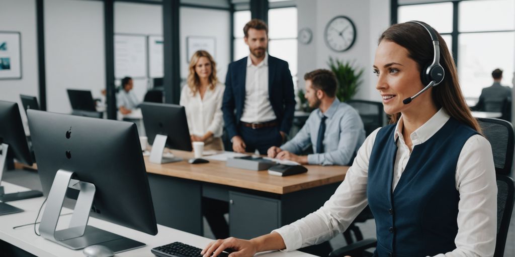 AI receptionist helping customers in a small office