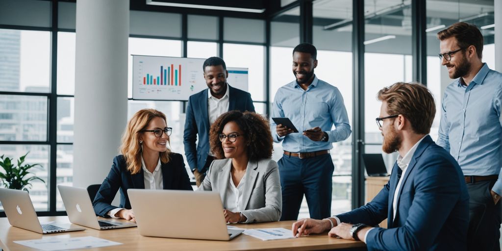 Business team collaborating in modern office