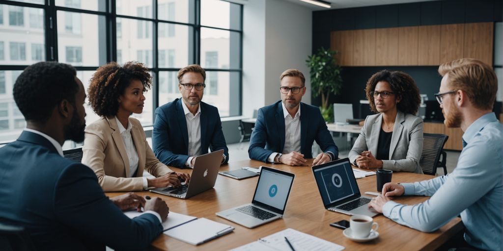 Diverse team discussing AI communication platforms