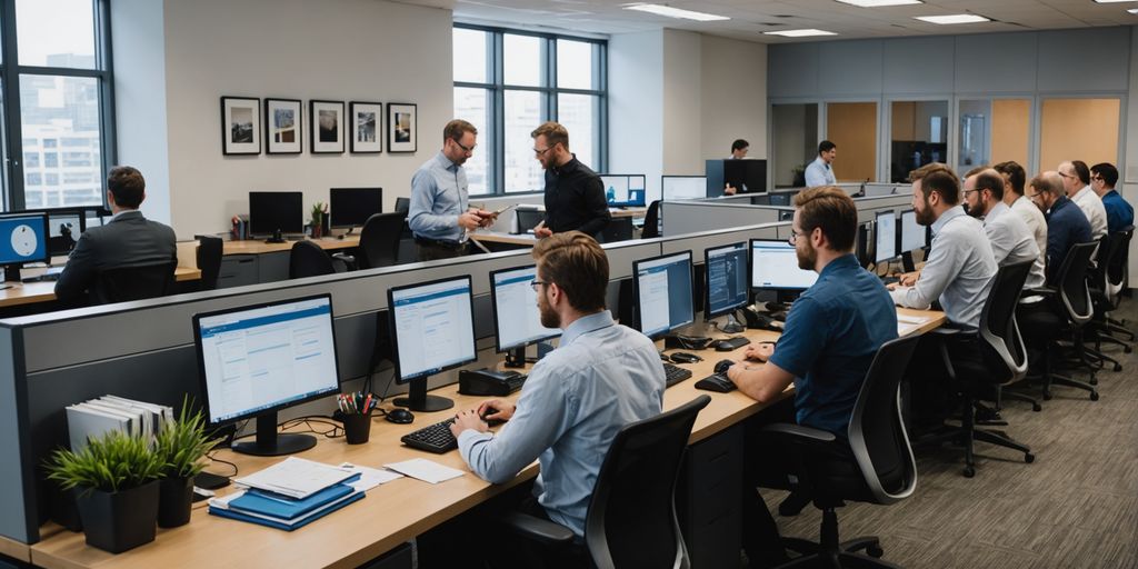 Professionals collaborating in a modern office