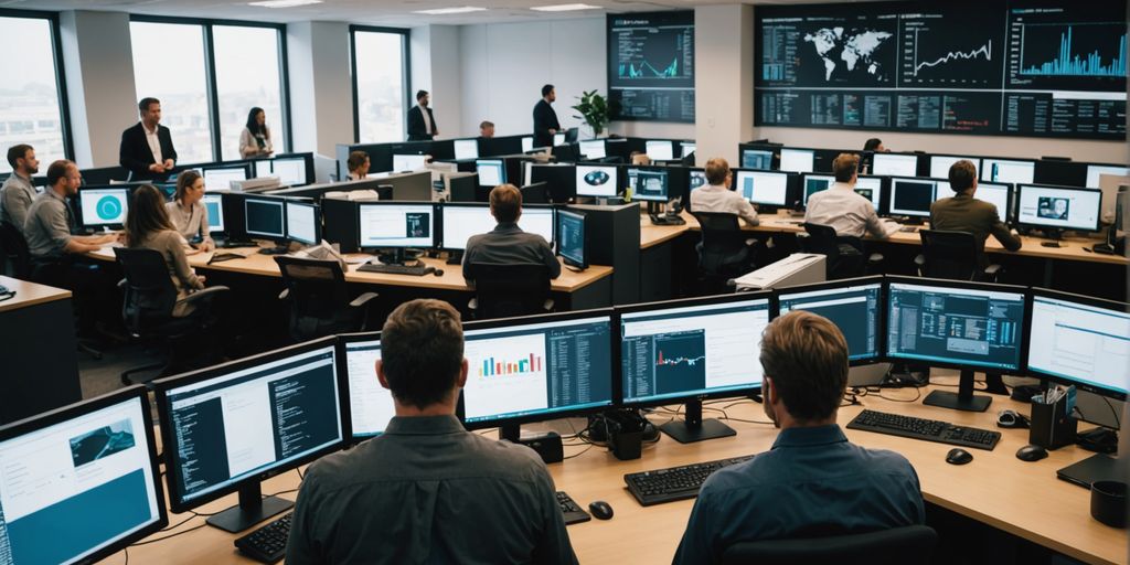 Modern office with employees and call analytics