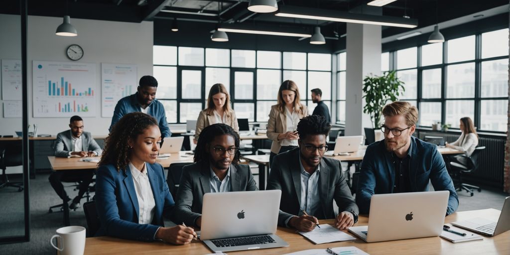 Professionals collaborating in a modern office