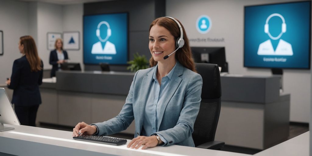 AI hologram receptionist in modern office