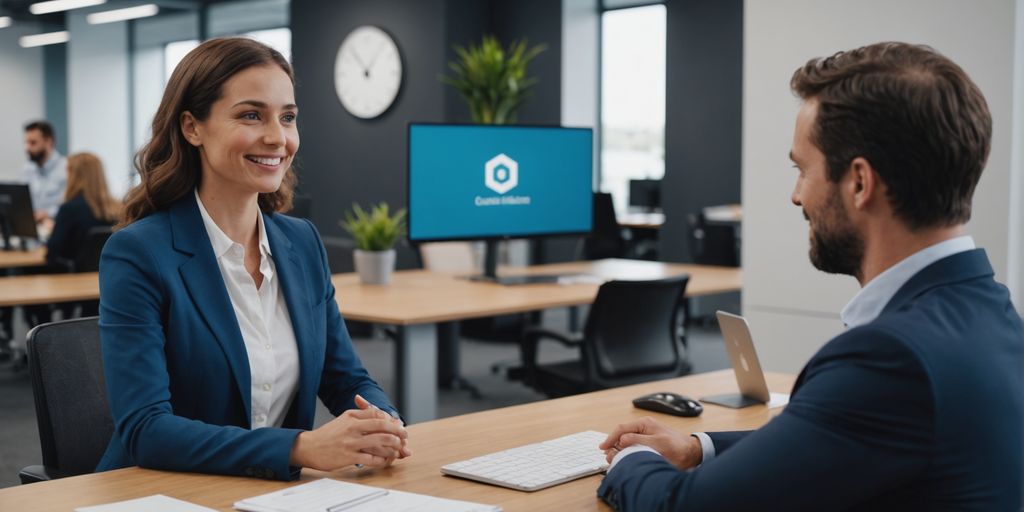 AI assistant helping customer in modern office