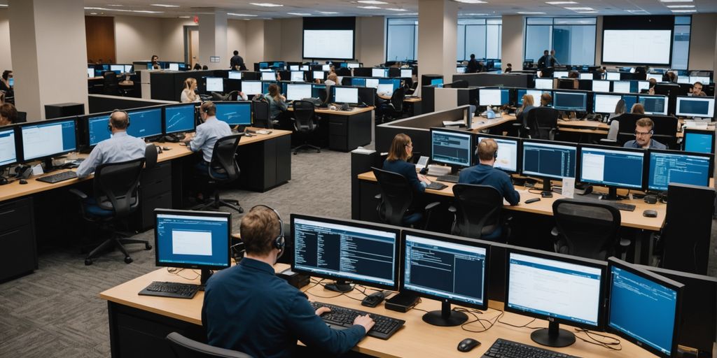 Busy call center with agents and manager