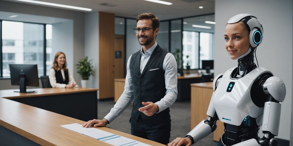 AI robot receptionist in a modern office