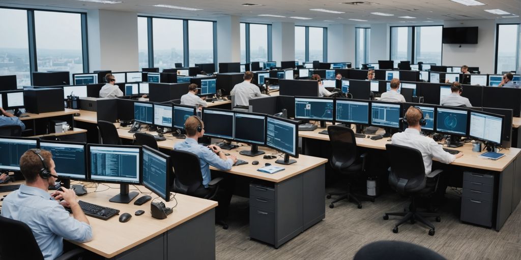 Call center agents managing parallel calls efficiently.