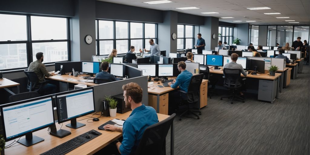 Professionals collaborating in a modern office