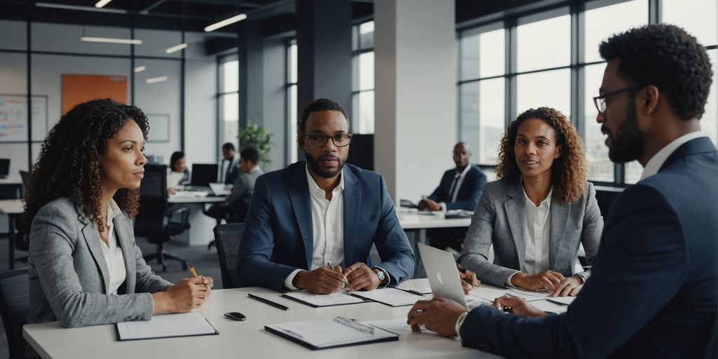 Team meeting discussing AI solutions in office
