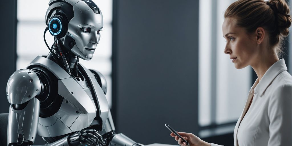 Human and AI robot facing each other