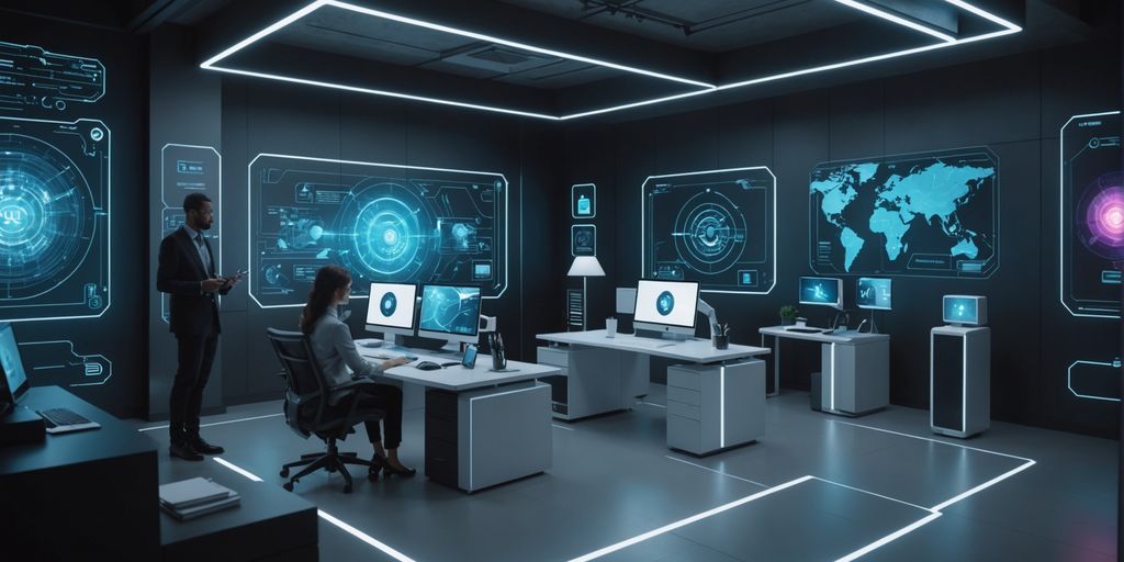 AI holograms in futuristic office