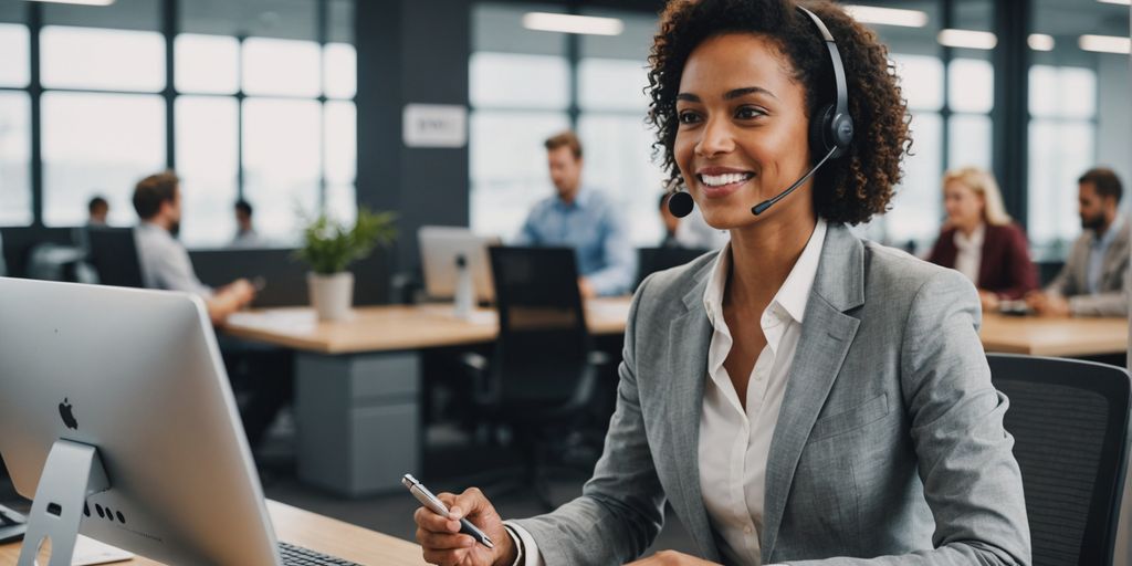 AI receptionist managing voicemails in a modern office.