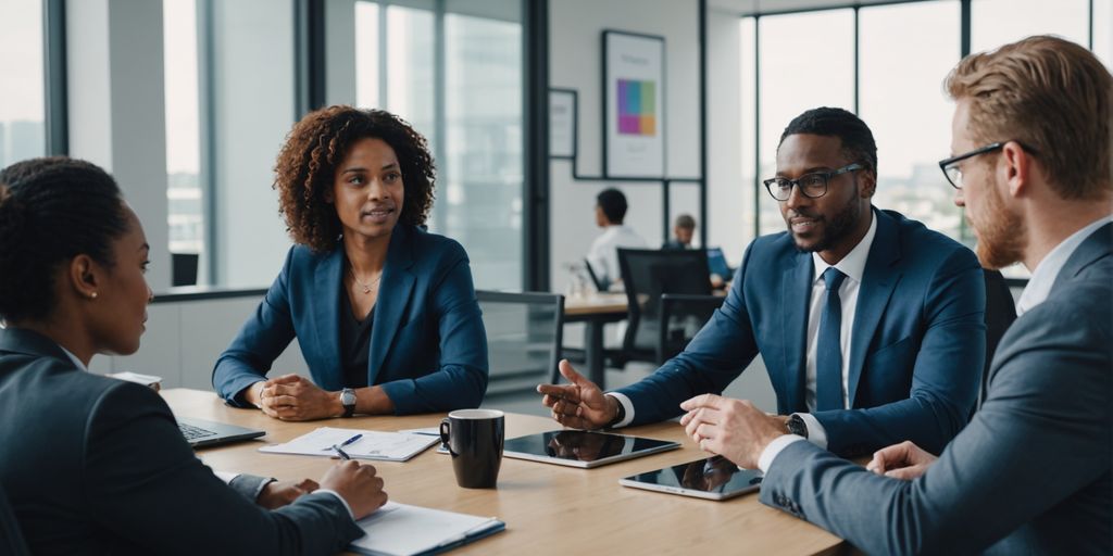 Business meeting discussing AI solutions