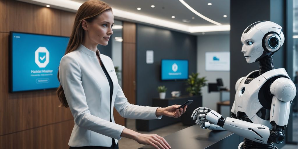 Robot receptionist in a modern office