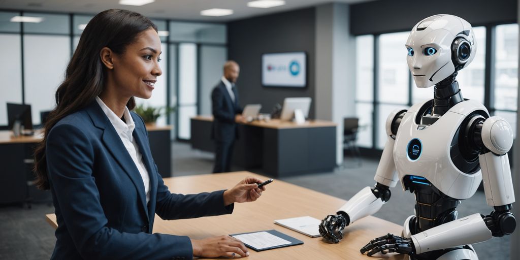 AI robot receptionist in modern office