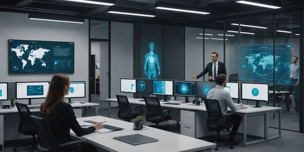 AI holograms in office replacing switchboards