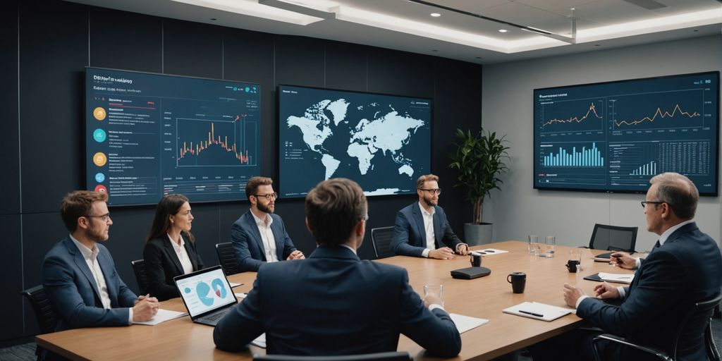 Business meeting discussing AI technology