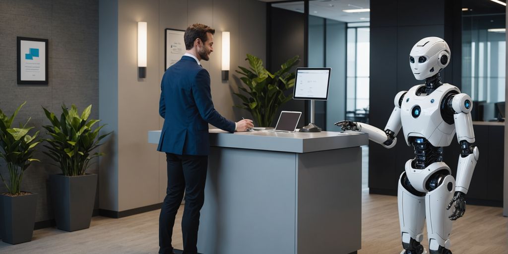 Humanoid robot receptionist in modern office