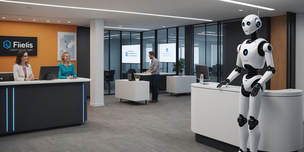 AI-powered robot receptionist in a modern office