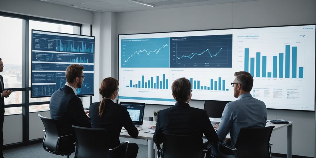 Professionals discussing strategies in a modern office