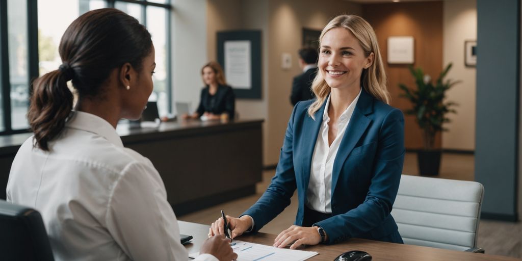 AI receptionist at modern office front desk