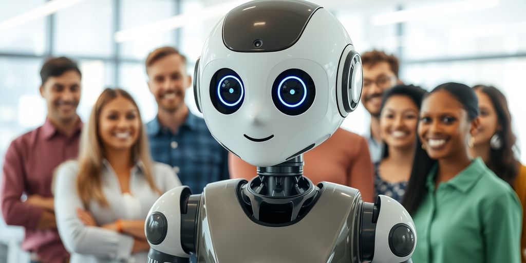 AI robot interacting with people in office