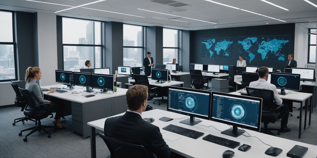 Professionals discussing AI communication technology