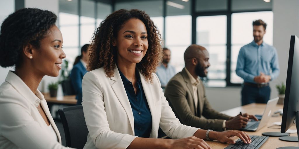 AI receptionist engaging with diverse people