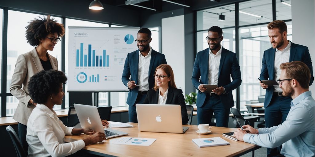 Business professionals collaborating in an office