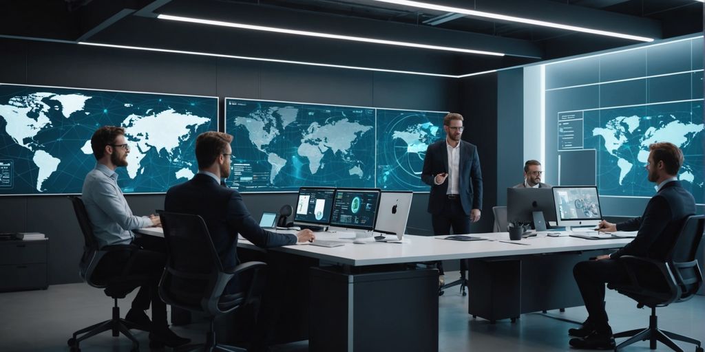 Team collaborating on AI voice solutions.