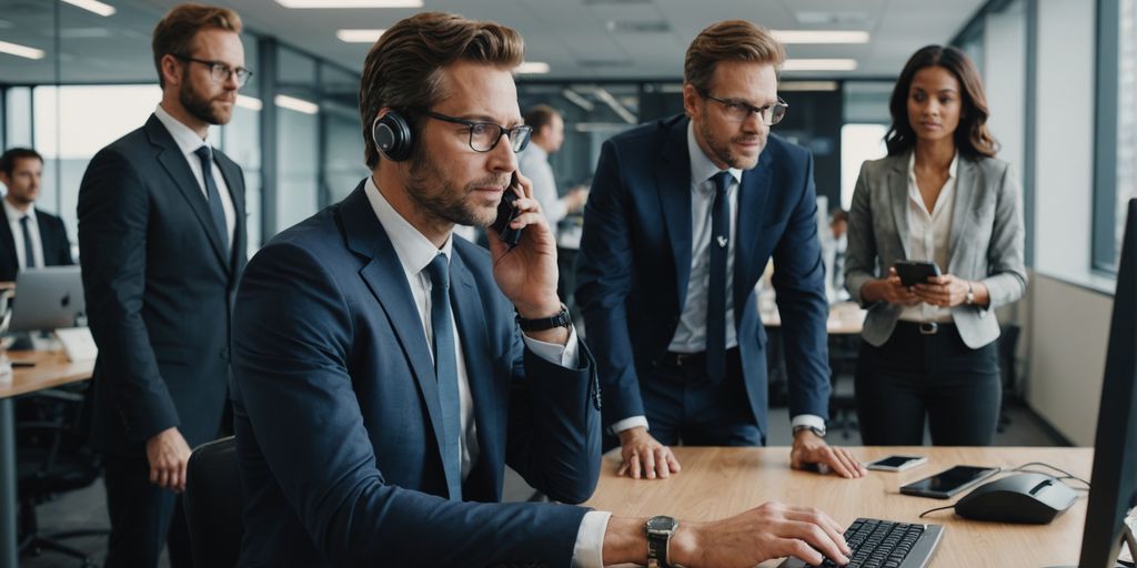 Business professionals discussing AI phone systems