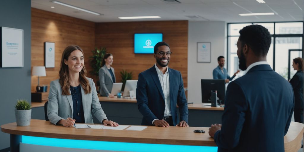 AI receptionist greeting employees and visitors