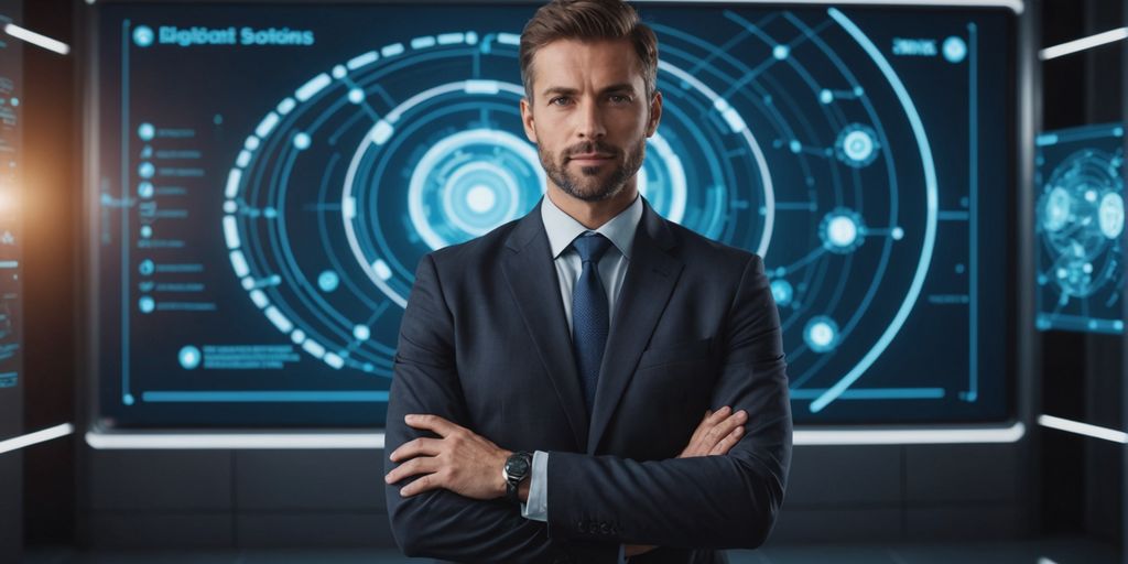Business professional with futuristic digital interface