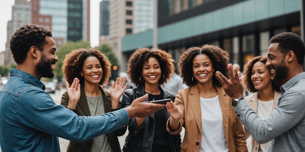People greeting each other with contactless gestures