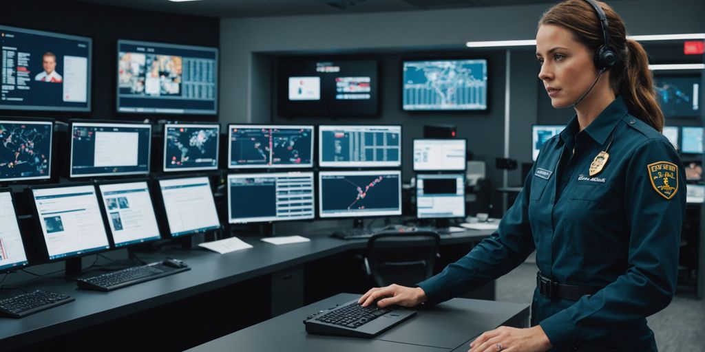 AI receptionist aiding emergency responders in control room.