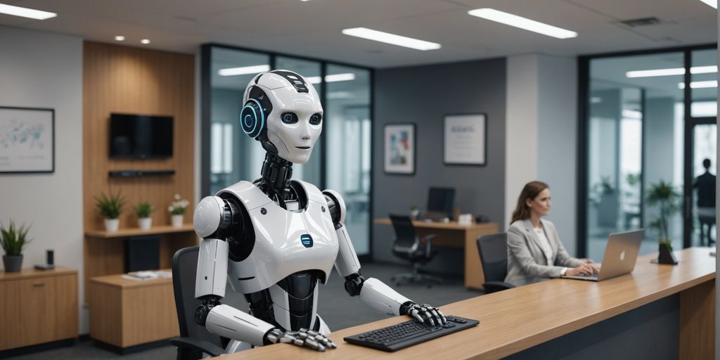 AI robot receptionist in a modern office