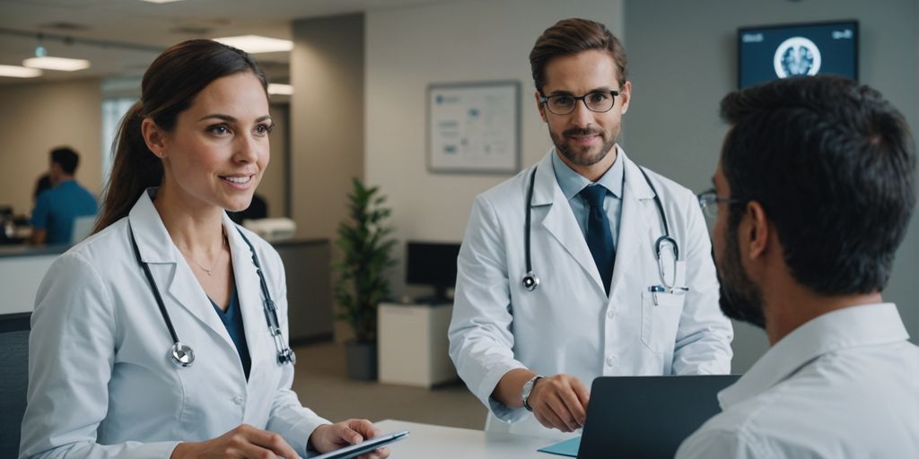 AI receptionist assisting doctor in medical office