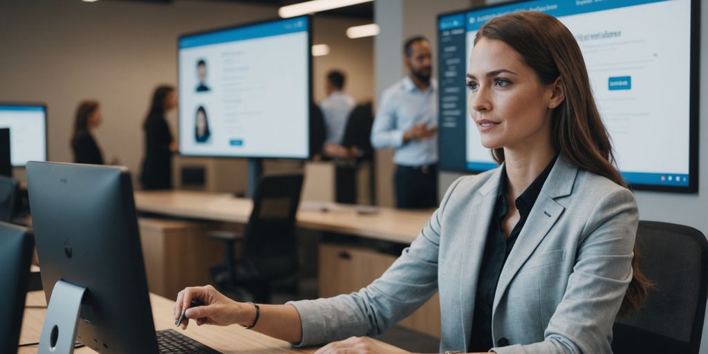 AI receptionist interacting with customer on computer