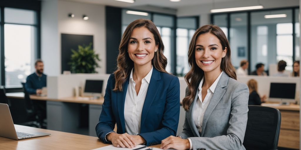 AI receptionist greeting visitors in modern office