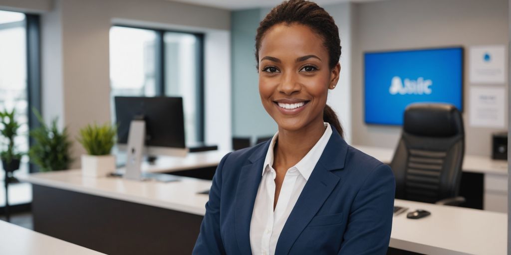 AI receptionist at modern office front desk