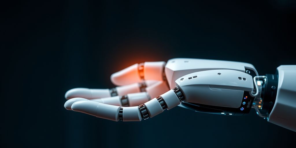 Human hand touching robotic hand