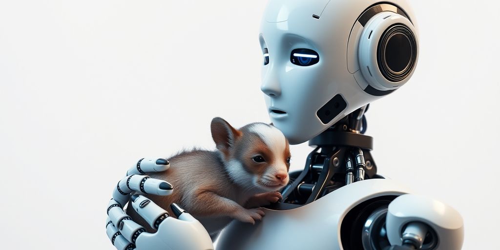 Robot gently holding a small animal
