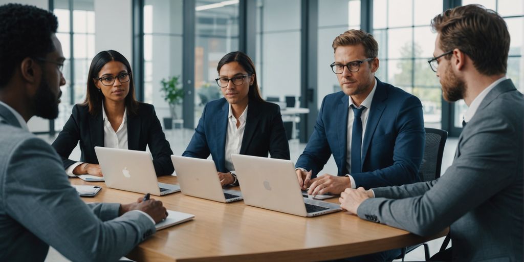 Business meeting discussing AI technology