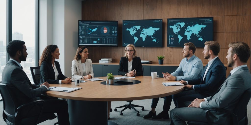 Business meeting on AI communication strategies