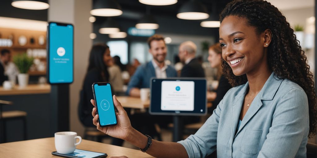 Customer interacting with AI assistant on smartphone.